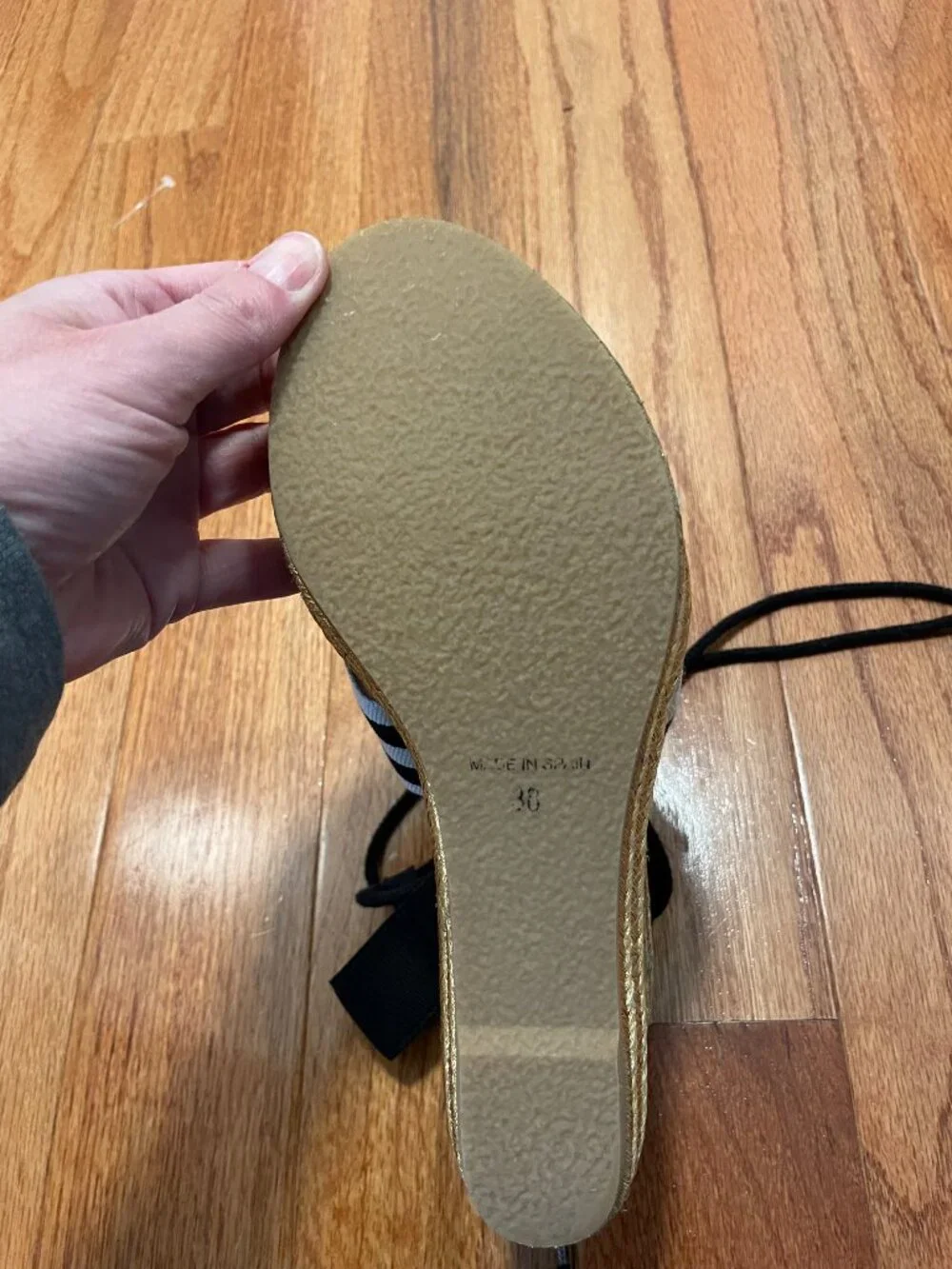 Marc Jacobs Dani Striped Canvas Wedge Espadrille Sandals Gold Heel Size 38